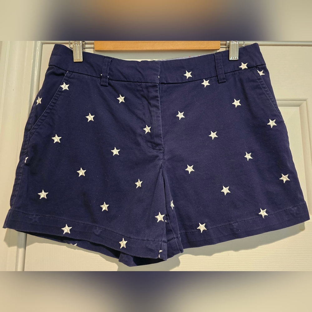 Women's Cambridge Dry Goods Shorts Blue W/ White Embroidered Stars 4th July Sz 4